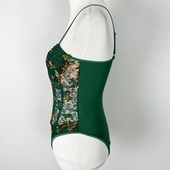 Fall Floral Lace Cami Bodysuit Tank Top Forest Fairy Whimsical Size Medium Women - Picture 3 of 5